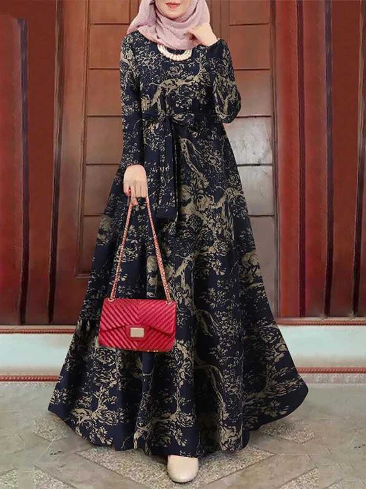 Women dress Eid Muslim Dresses Long Slve O Neck Dubai Abaya Print Long Robe Patchwork Kaftan Casual Abayas Ramadan Morocco X250514
