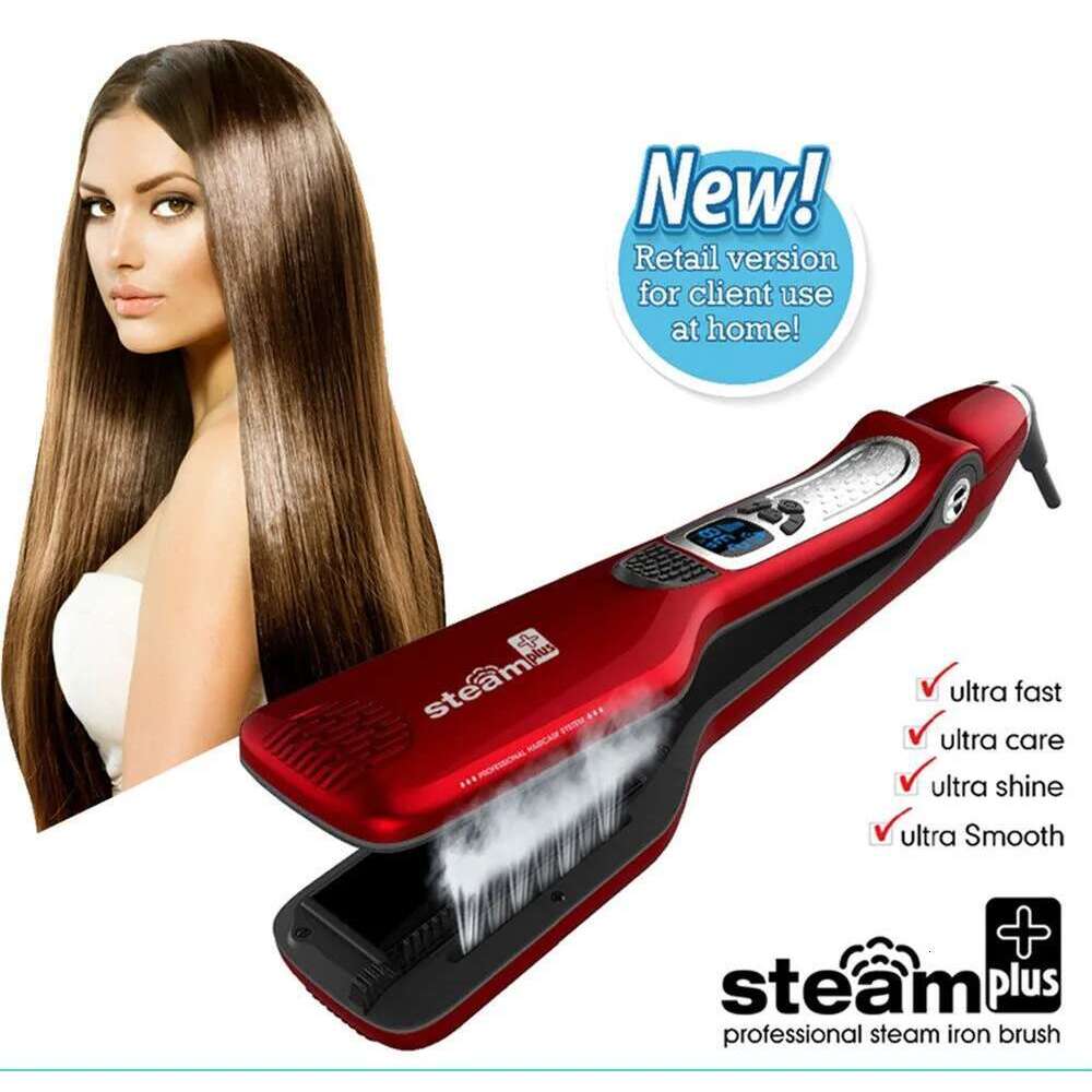 Electric Steam Straightener Professional Ceramic Wide Curling Flat Iron Hair Plates Lcd Display Hot Comb Straightening