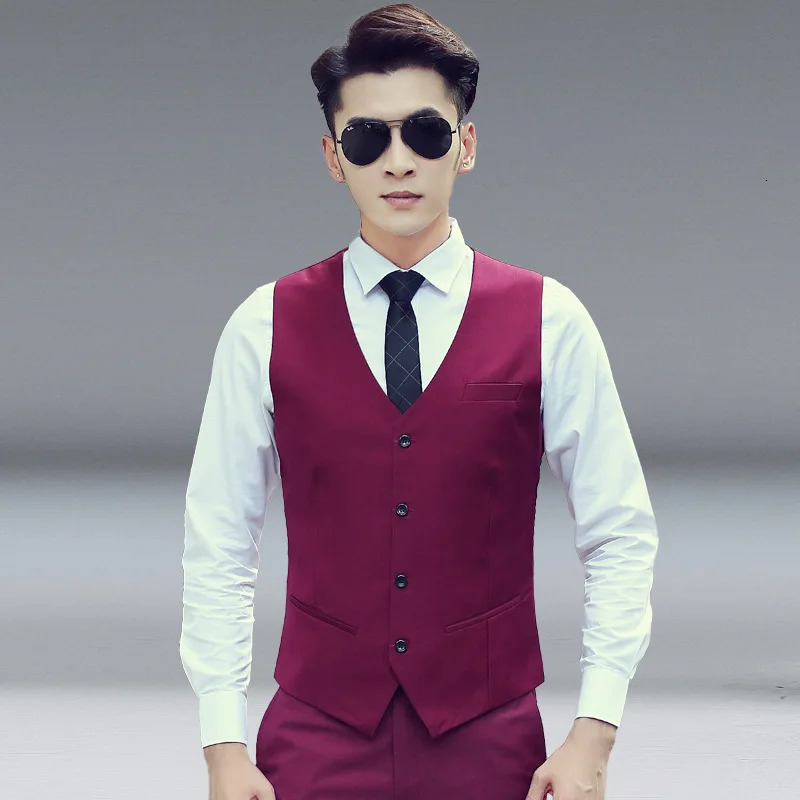S6XL Business Dinner Gentleman Slim Fashion Men British Style Dress Man Solid Color Group Suit Vest 250506