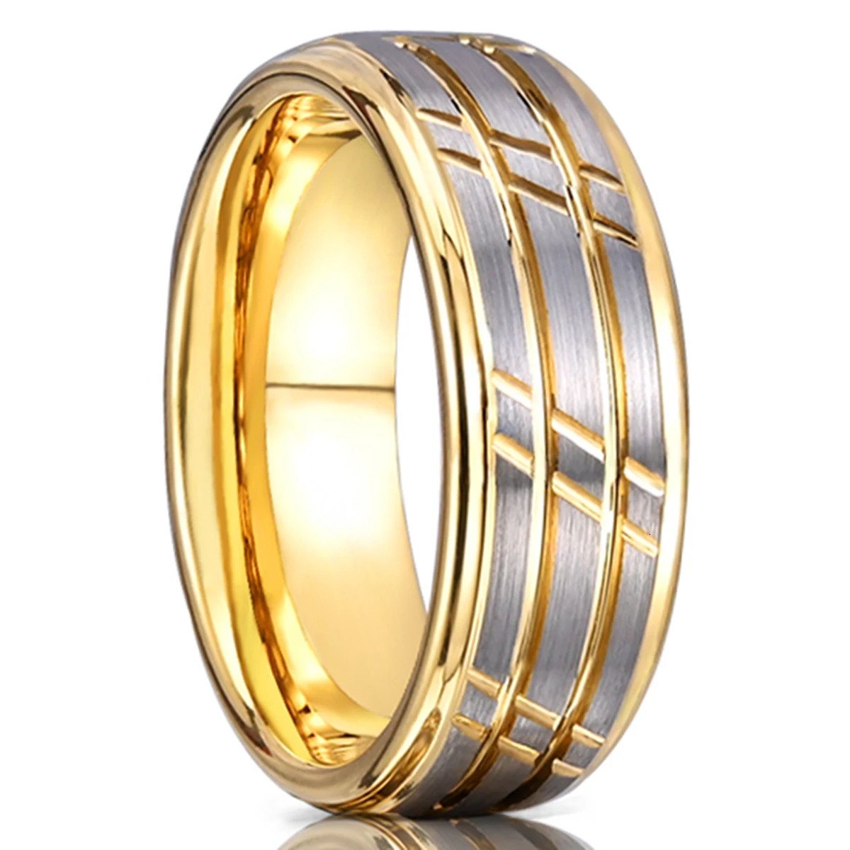 Tungsten Carbide Ring Men women 8mm Fashionable Golden Fluted Wedding Rings for Couples Dating Anniversary Comfortable Fit 250509