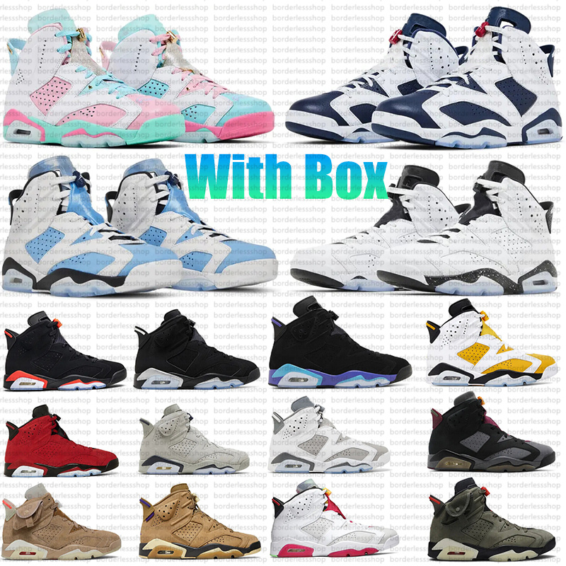 With Box 6s Unc Mens Basketball Shoes 6 Yellow Ochre Aqua Toro Bravo Cool Grey Black Cat Infrared Outdoor Sports Trainers Sports Sneakers Size 40-47