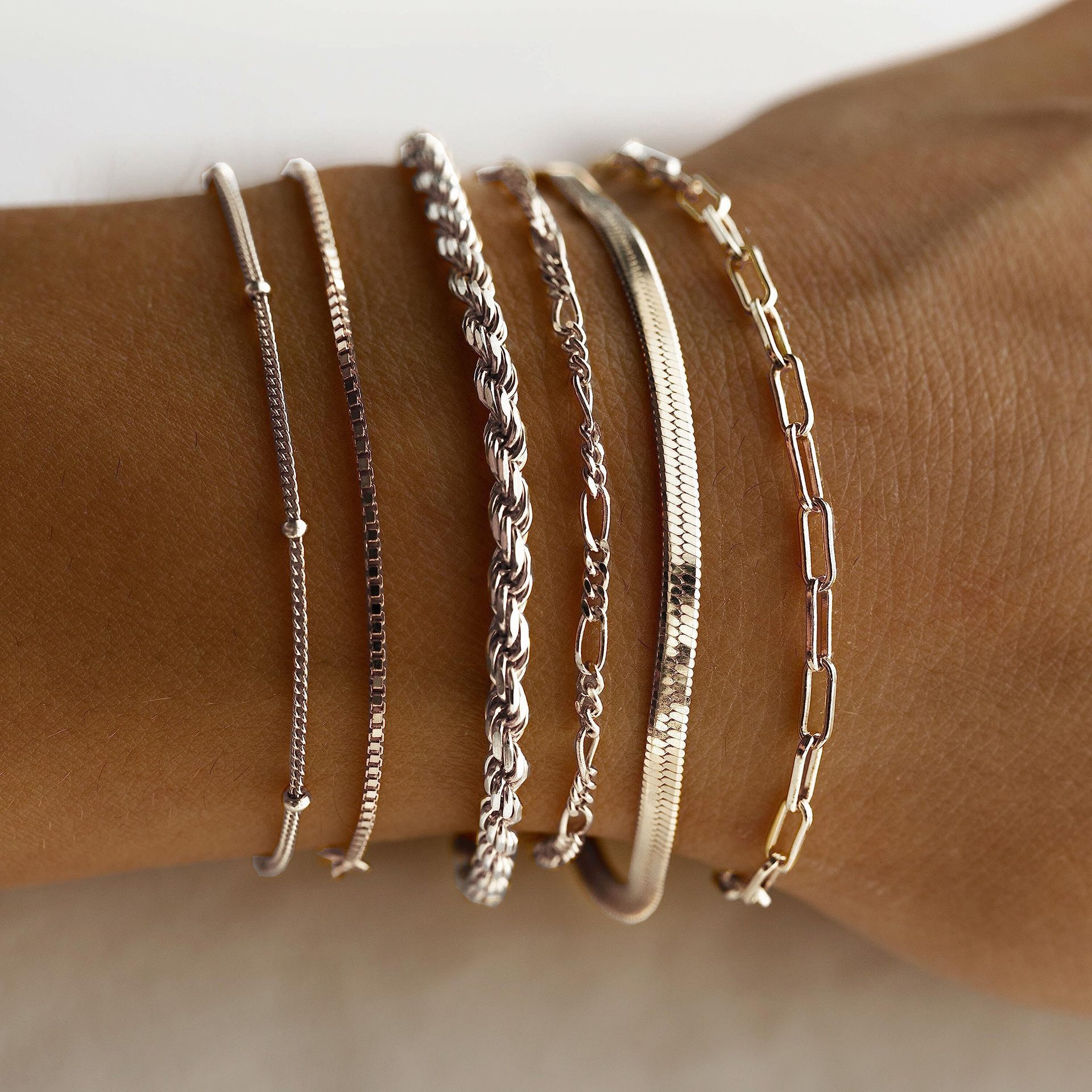 Popular jewelry hot selling metal 5-piece set, simple multi-layer chain bracelet set