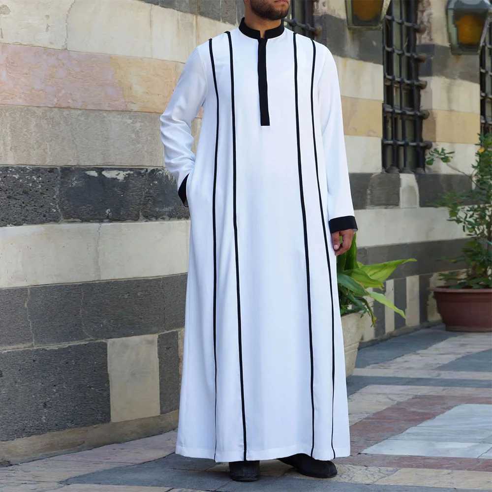 Islamic Man Long Sleeve Stand Collar Robe Ethnic Style Turkey Dress Muslim Loose Robe for Men Jubba Thobe Arab Clothes Ramadan X250514