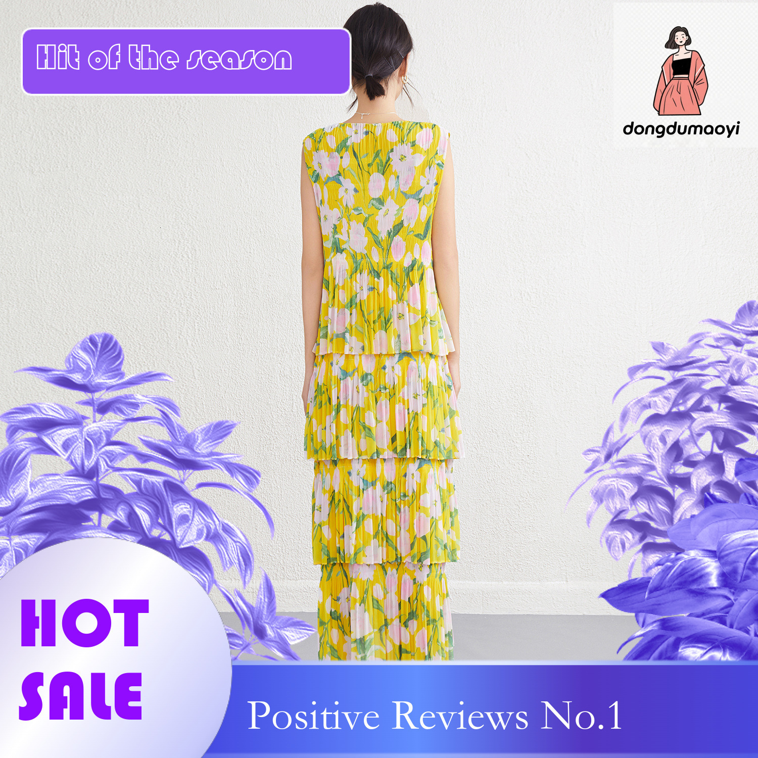 dongdumaoyi Fashionable French printed Camellia Monogatari exudes a slimming and floral long sleeveless dress high end women s clothing