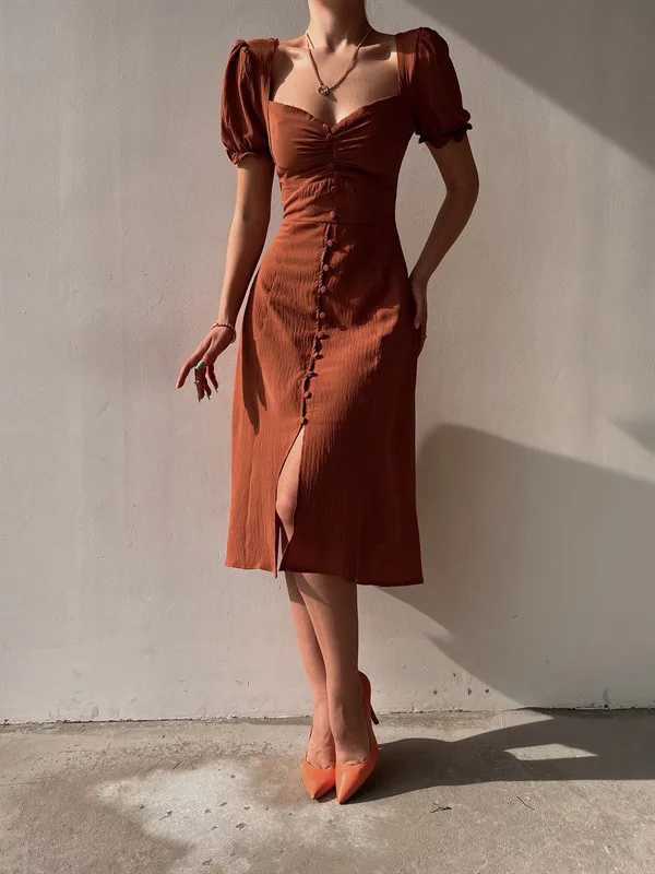 Fashion Bandage Bodycon Dresses For Women Puff Short Sleeves Sexy Low Cut Slim A-line Dress Elegant Ladies Dresses 2023 SummerXJ250514