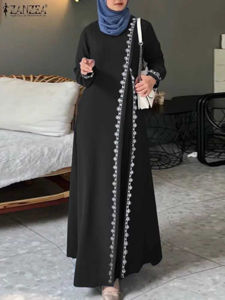 ZANZEA Autumn Women Long Slve O Neck Muslim Maxi Dress Kaftan Elegant Lace Crochet Loose Turkey Abaya Vestidos Islamic Dresses X250514