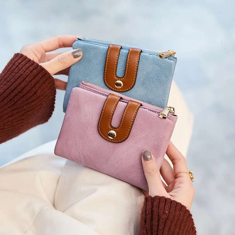 Women's PU Leather Short Wallet - Fashion Double Fold Design, Large Capacity Credit Card Holder with Color Contrast