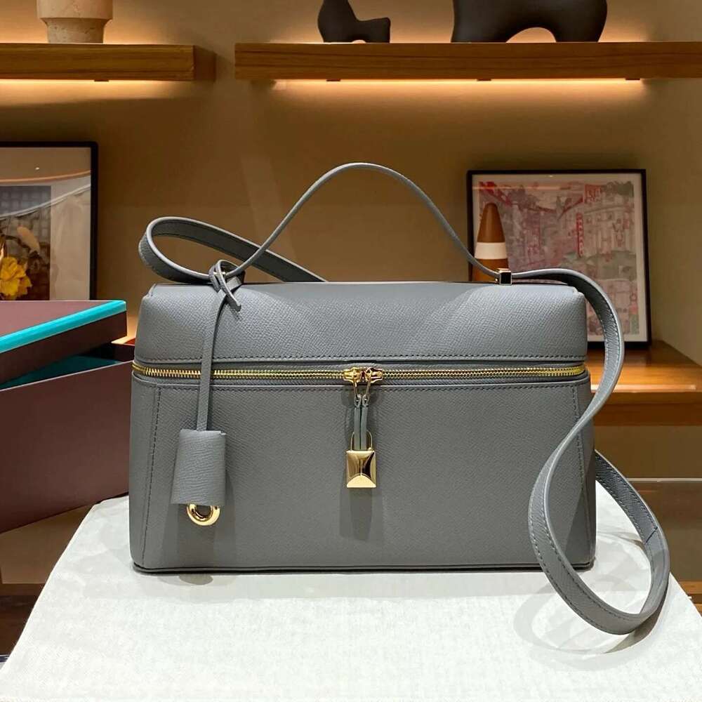 2024 New Large Size Genuine Leather Rice Box Handbag Women's Single Shoulder Slant Crossbody Handheld Bag