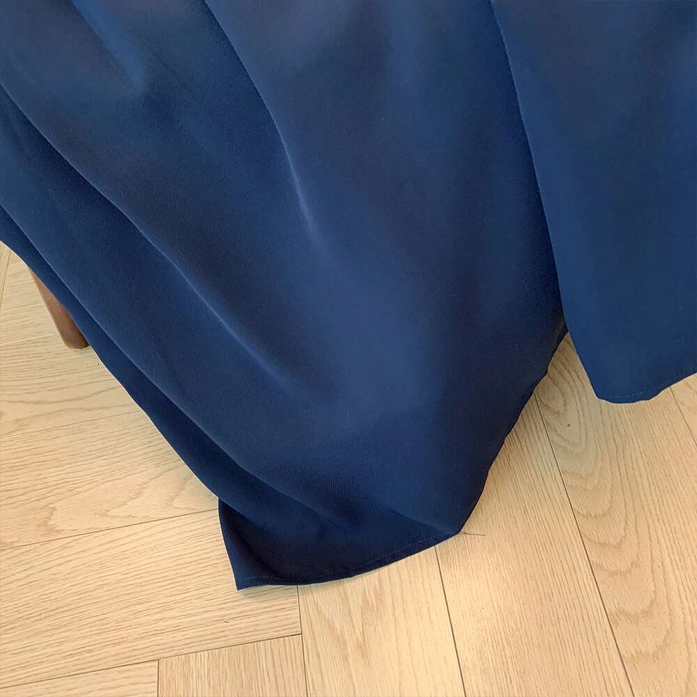 Plus-size Women's summer casual commuting comfort Slip dark blue solid color chiffon waist A-line bow loose skirt