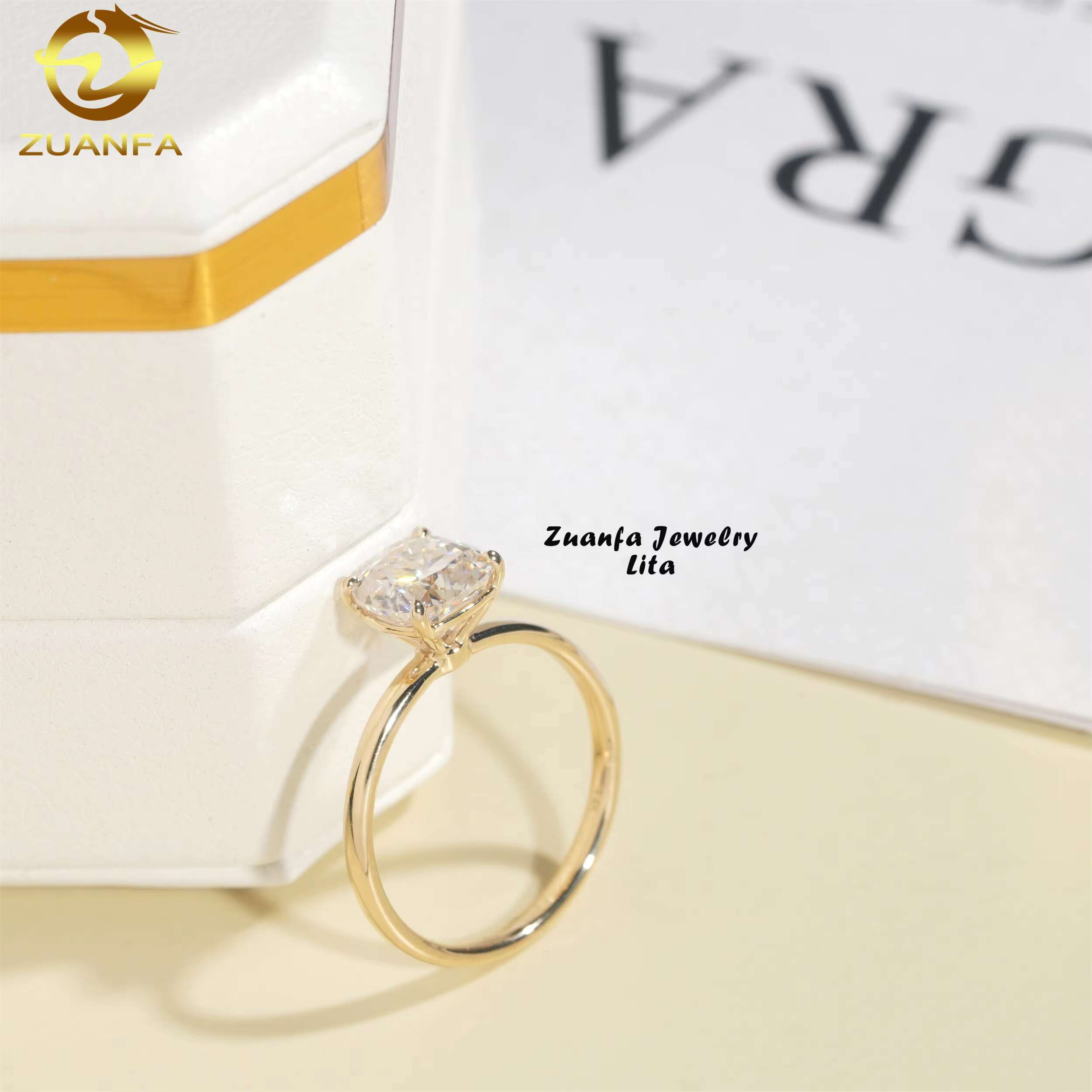 Top Quality Low Price 14k Real Gold Solitaire Cushion 2ct D Color Womens Moissanite Engagement Ring