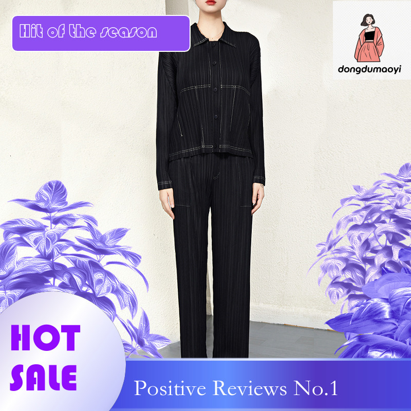 dongdumaoyi Miyake Cowboy for Women 2025 Spring and Autumn New Fashionable Versatile Long Sleeve Top, Shirt, Pants Two Piece Set