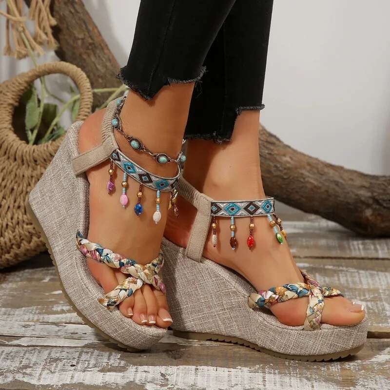 Women's Wedge Open Toes Side Cutout Platform Sandals High Heels Anti-slip Leisure Fashion Shoes Women Sandalias De Mujer
