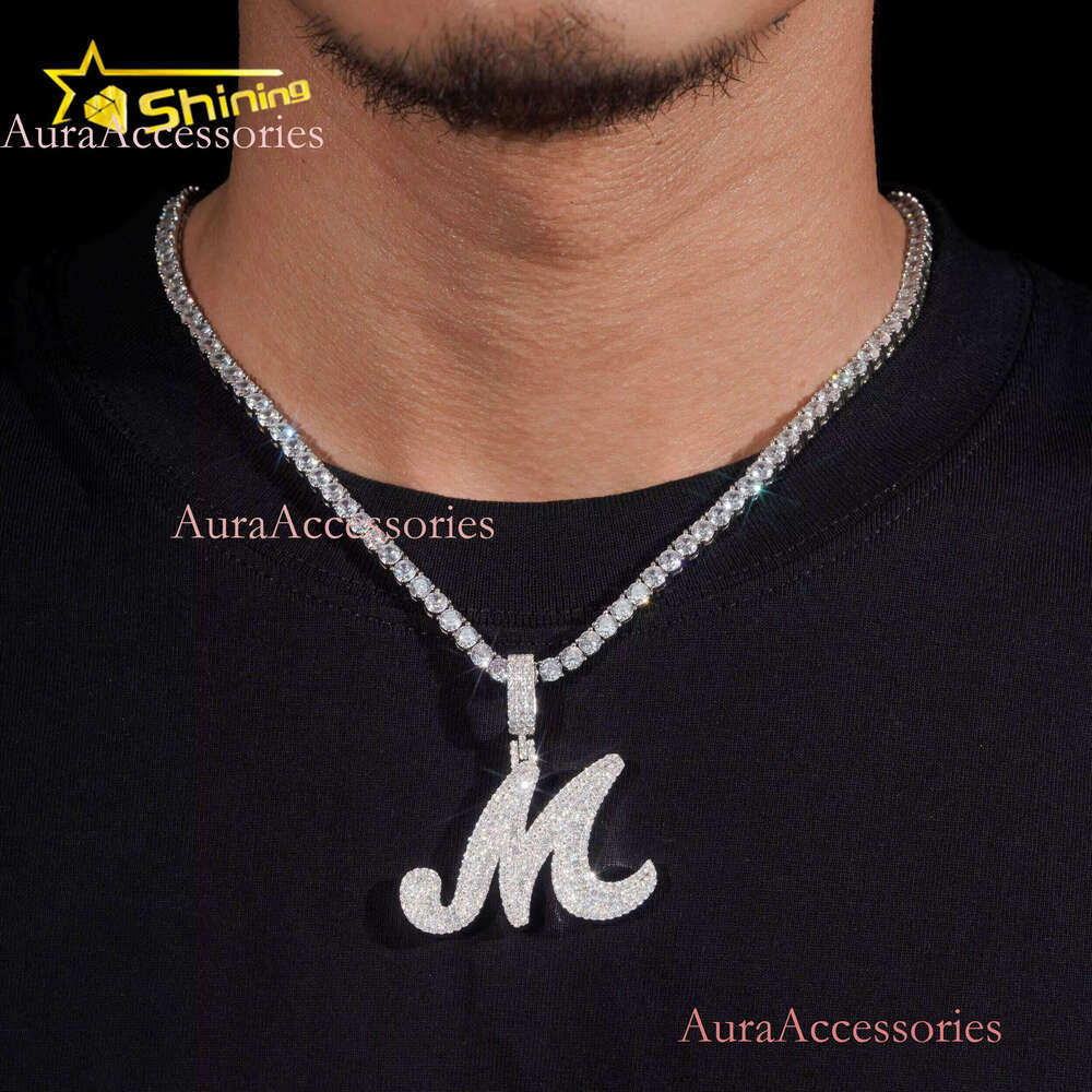 Fine Jewelry Sier Initial M Pendant Custom Moissanite Men Iced Out Hip Hop Customized Letter Pendants