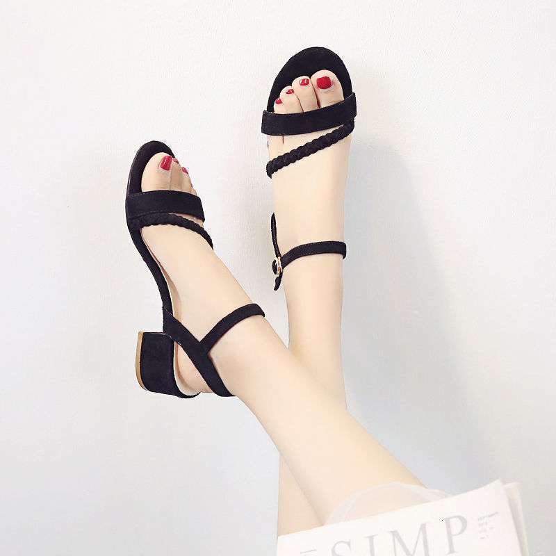 Designer sandals Thick heeled black sandals for women, with a 2025 new fairy style buckle strap and fashionable open toe high heels for women's s