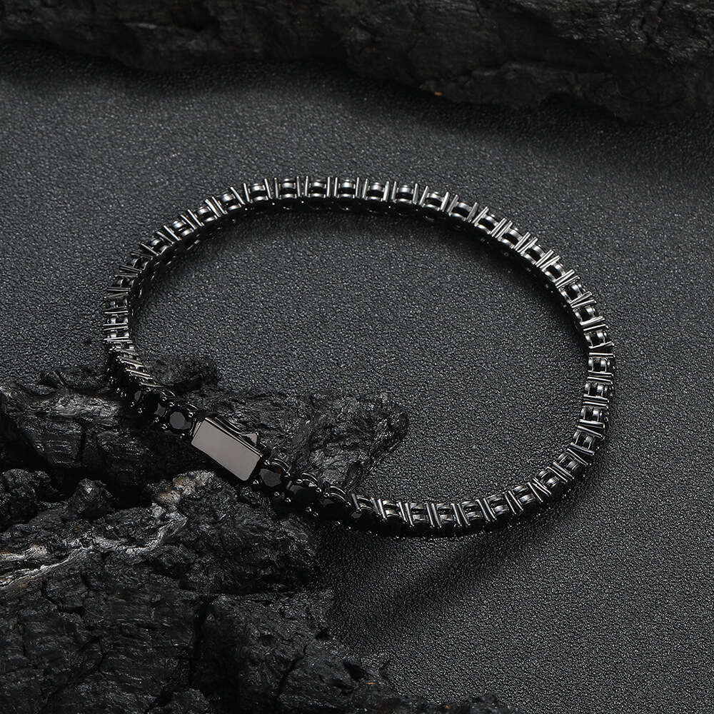 Hip hop accessory spring buckle bracelet 4mm copper inlaid zircon black tennis chain new explosive