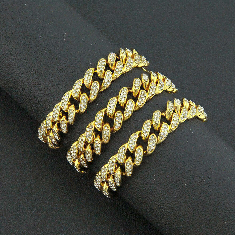 Men's Hip Hop Cuban Link Chain Necklace - Gold Plated Stainless Steel Miami Style Iced Out Cubic Zirconia Jewelry for Wholesale