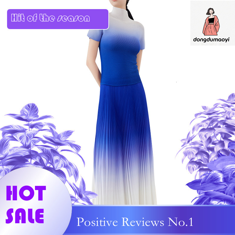 dongdumaoyi Women's pleated gradient T-shirt super elastic and versatile slimming top, half skirt plus size set for women