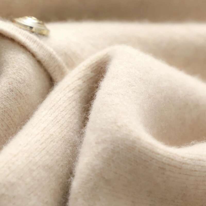 Autumn And Winter New 100 Pure Wool Knitted Cardigan Ladies Lapel Sweater Solid Color Long-Sleeved Jacket Cashmere Casual Top