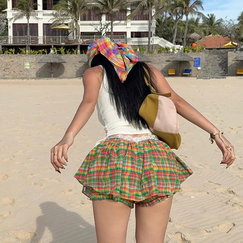 WhereMery Casual Sexy Stripe Print Mini Skirts Temperament Summer Women Beach Sunshine Skirt Fashion Elasticity Short Dress 250514