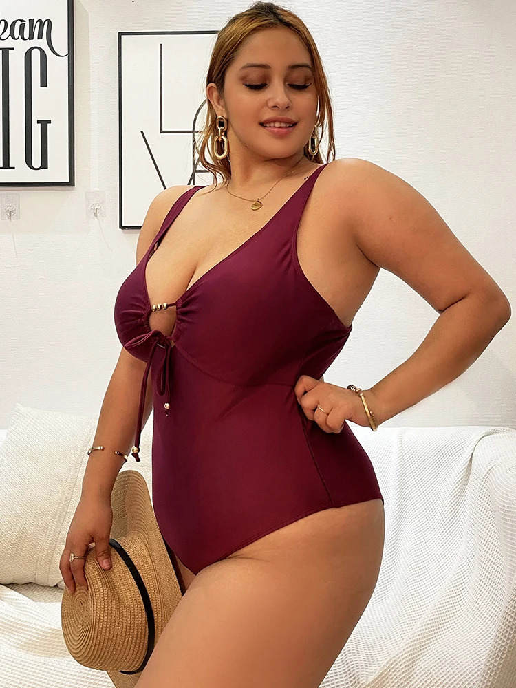 Sexy Solid Plus Size Swimwear Women One Piece Swimsuit Female Large Size Bathing Suits Summer Beach Wear Swim Suit Lady 250509