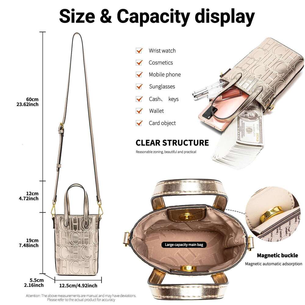 CHCH Phone 2025 New Black Simple Texture Women's Crossbody Bag Wallet 250514
