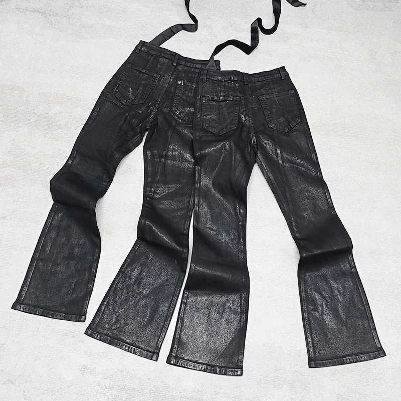 Owen Seak Mens Oil wax Jeans Classic Denim Gothic Men Coated Casual Flared Trousers High Strt Solid Designer luxury Pants X250514