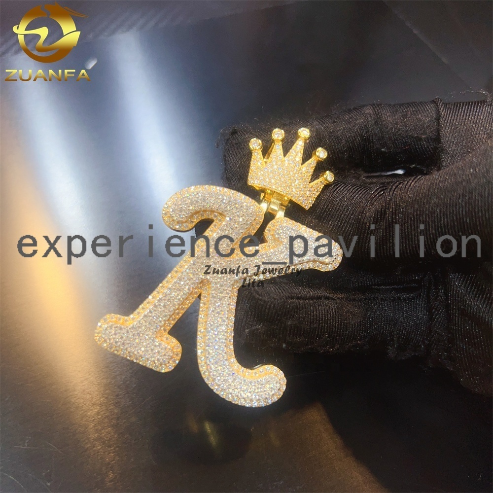 Wholesale Price Hip Jewelry Iced Out Silver Crown Bail Initial Letter K Mens Vvs Moissanite Custom Name Pendant