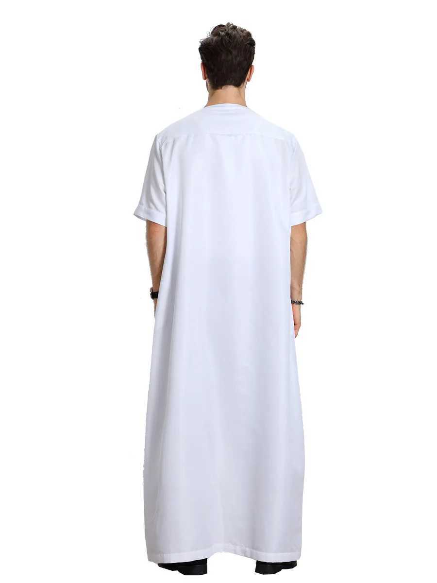 Islamic Clothing Premium Quality Middle Eastern Solid Color Short Sleeve Arabic Mens Jubba Thobe Jubba Men Tunic Djellaba Homme X250514
