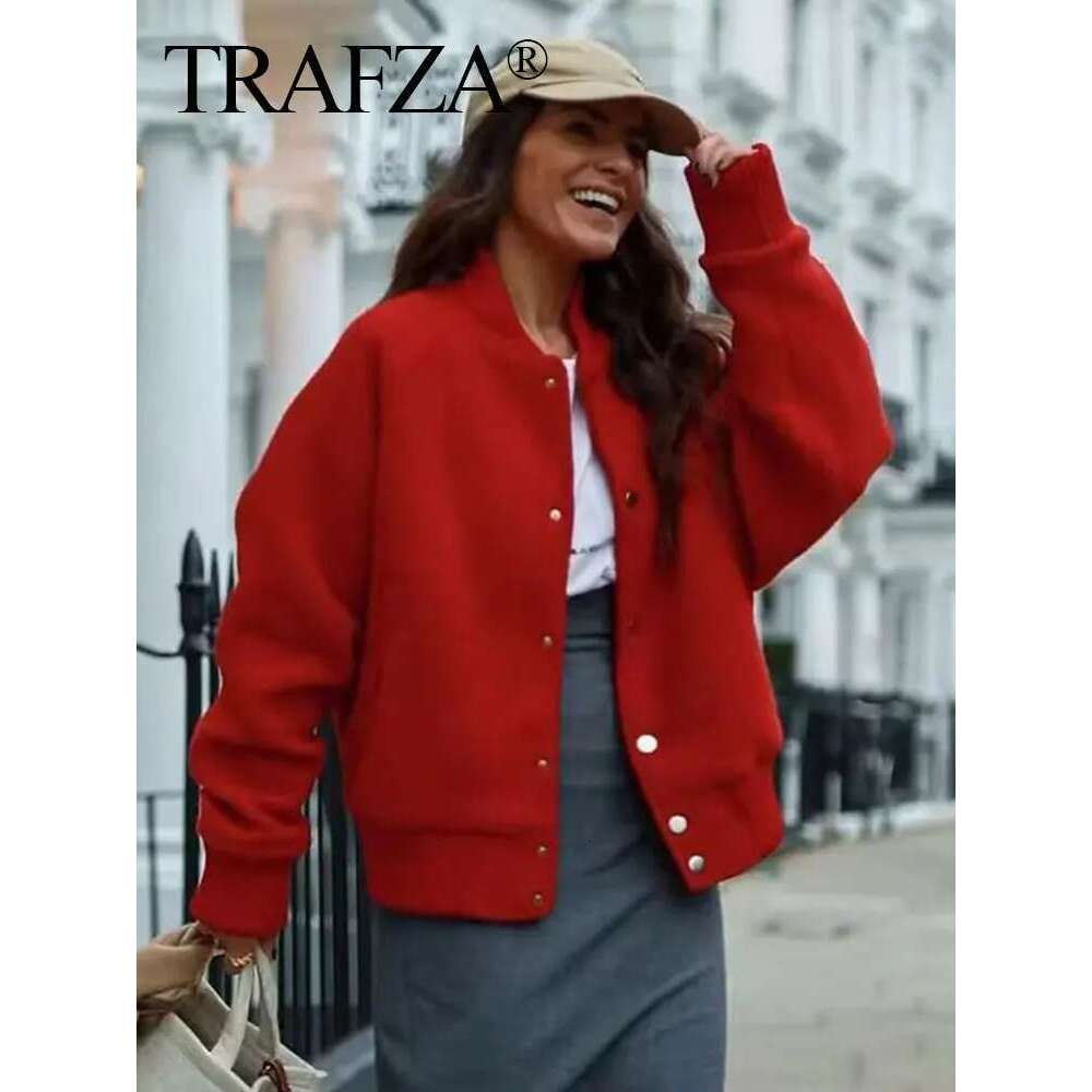 TRAFZA Casual Women Coat Solid Long Sleeve Single Breasted Female Coats 2025 Spring Fashion Loose Streetwear Woman Outwear