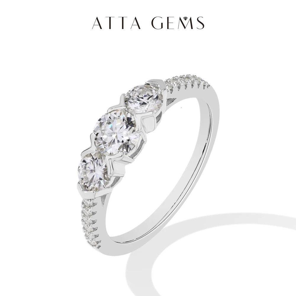 ATTAGEMS Three Round Cut Diamond Rings for Women Men 1.2CTW S925 Silver Gold Plated Engagement Party Jewelry Gift 250509