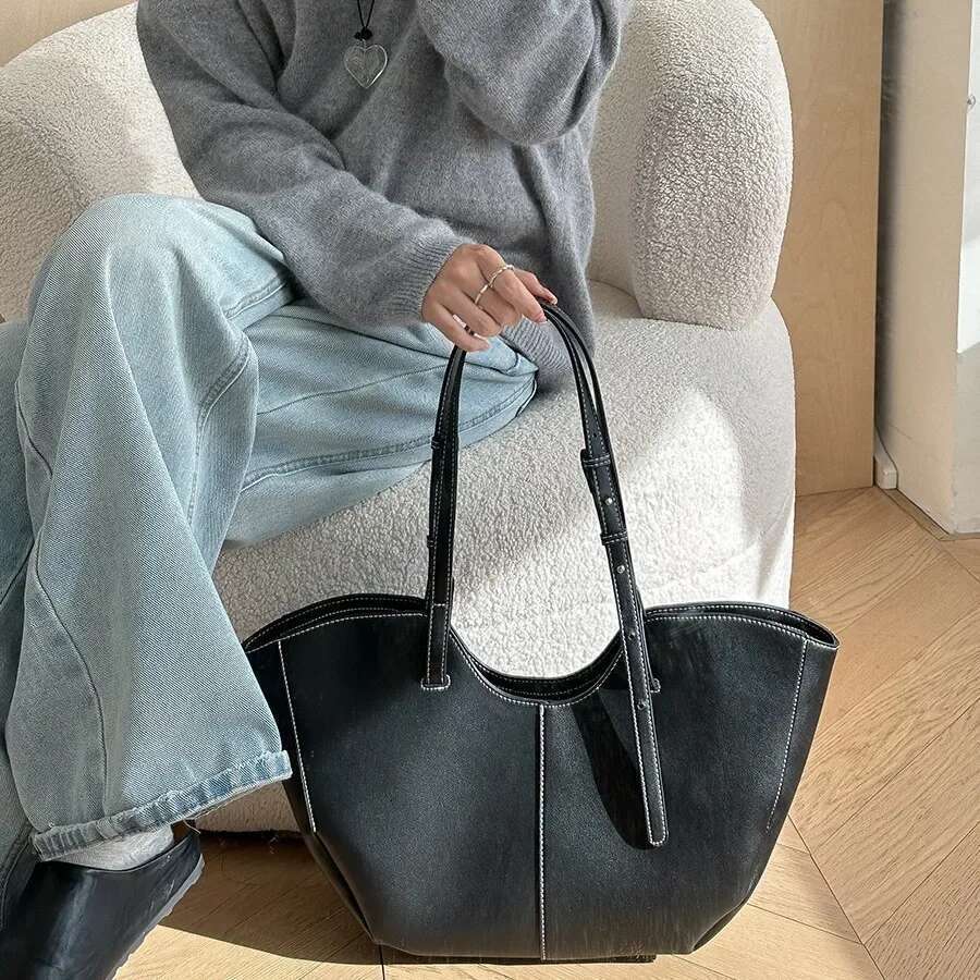 Vintage Women Handbag Large Capacity Portable Shopping Shoulder PU Leather Ladies Commuter Underarm Totes Bag Bolsa