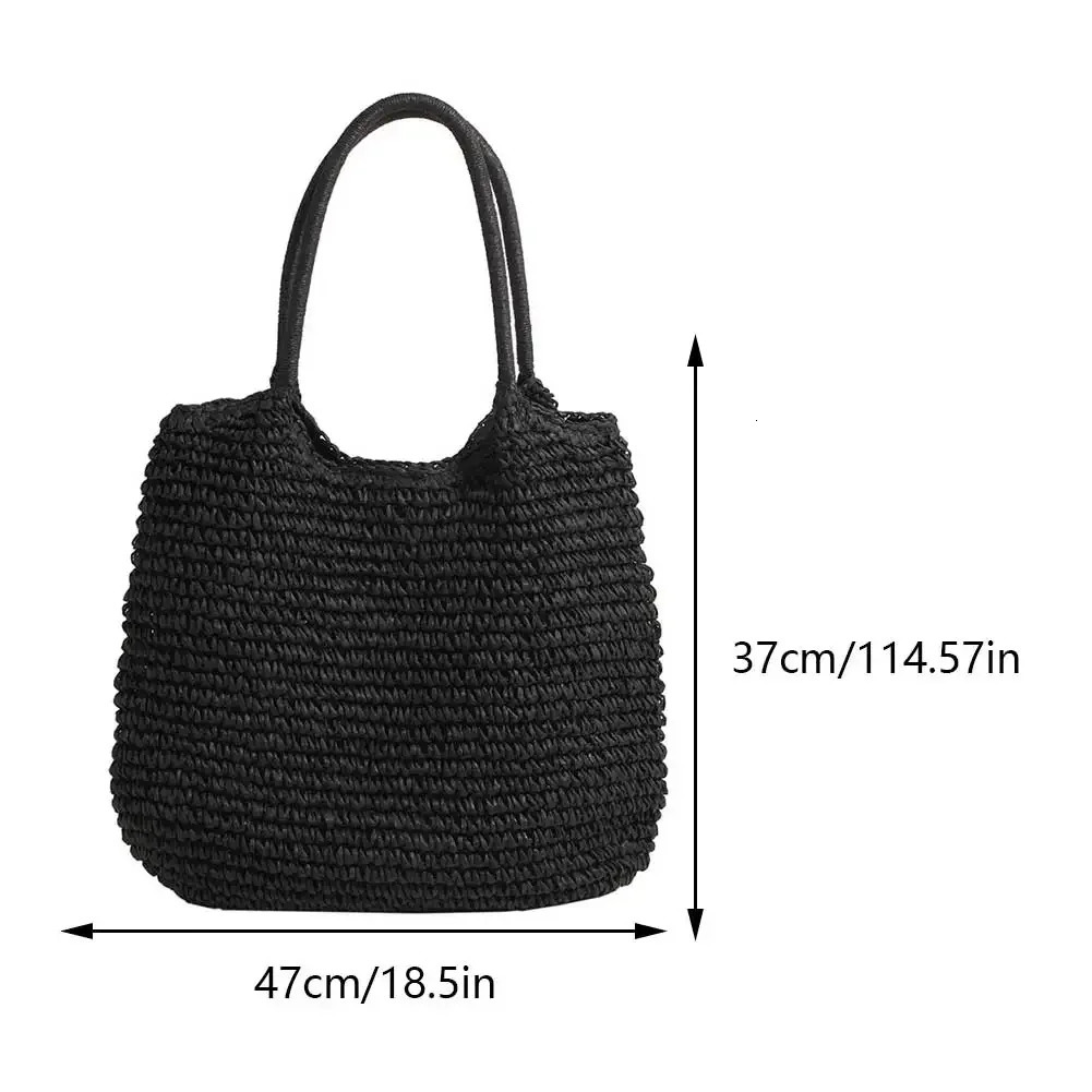 Women Straw Tote Handbag Large Capacity Crochet Beach Hasp Closure Simple Weaving Ladies Summer Daily Bag 250514