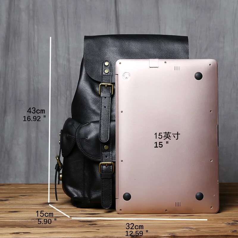 NZPJ Genuine Leather Casual Men's Natural Cowhide Book Laptop Computer Bag Large Capacity Backpack