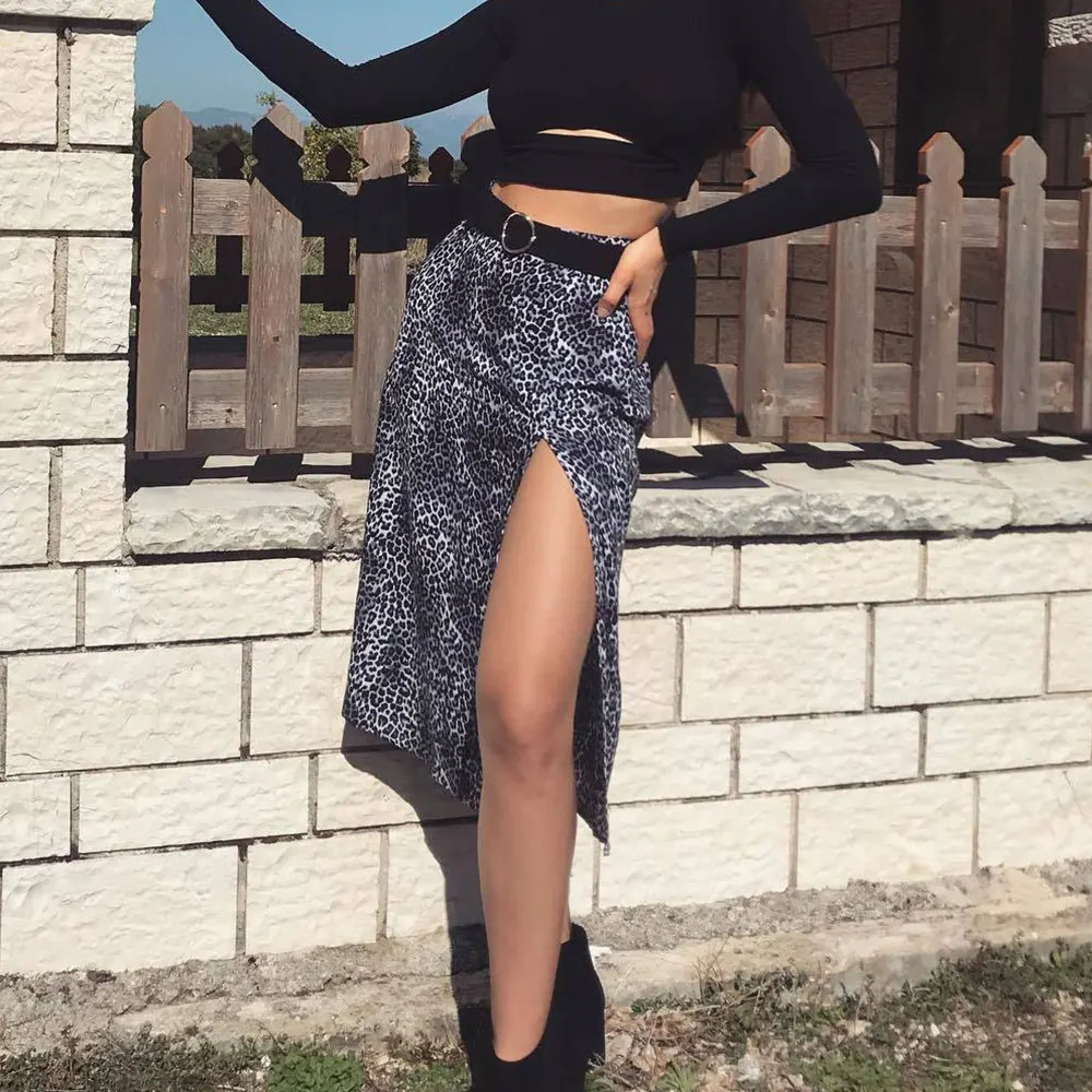 Jocoo Jolee Elegant Leopard Floral Printing Long Skirt Women Sexy High Waist Split Midi Skirts Office Lady Bodycon A Line 250514