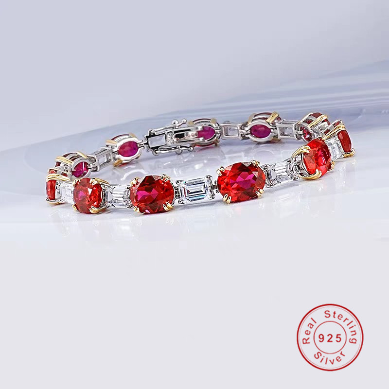 2025 Choucong Gorgeous Noble Lady Wedding Bracelets Sparkling Luxury Jewelry Genuine 100% S925 Sterling Silver Oval Cut Ruby Lab Moissanite Diamond Wo