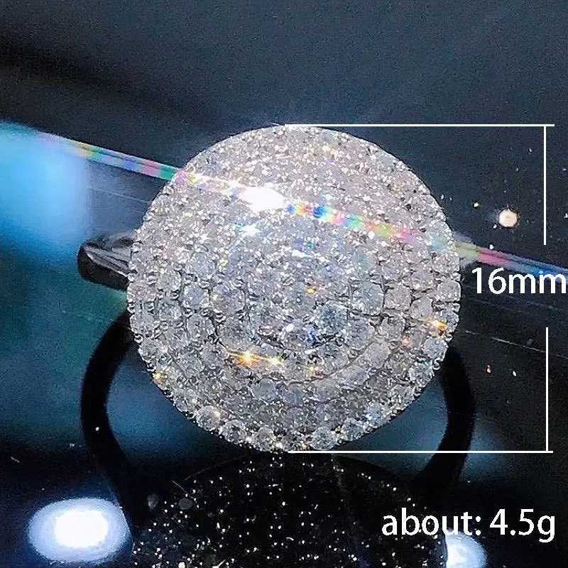 Exquisite Female Rings 925 Sterling Silver Dazzling Disc AAA Zircon Rings for Women La Anniversary Gift Jewelry Womens RingsXJ250514