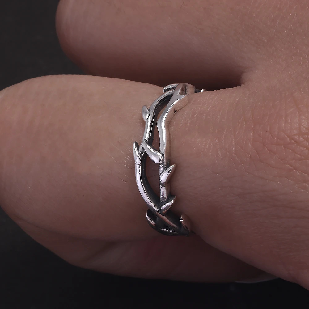 925 Sterling Silver Goth Rock Thorns Spiky Ring for Men and Women Resizable Retro Y2K Finger Rings Party Jewelry Gift 250509
