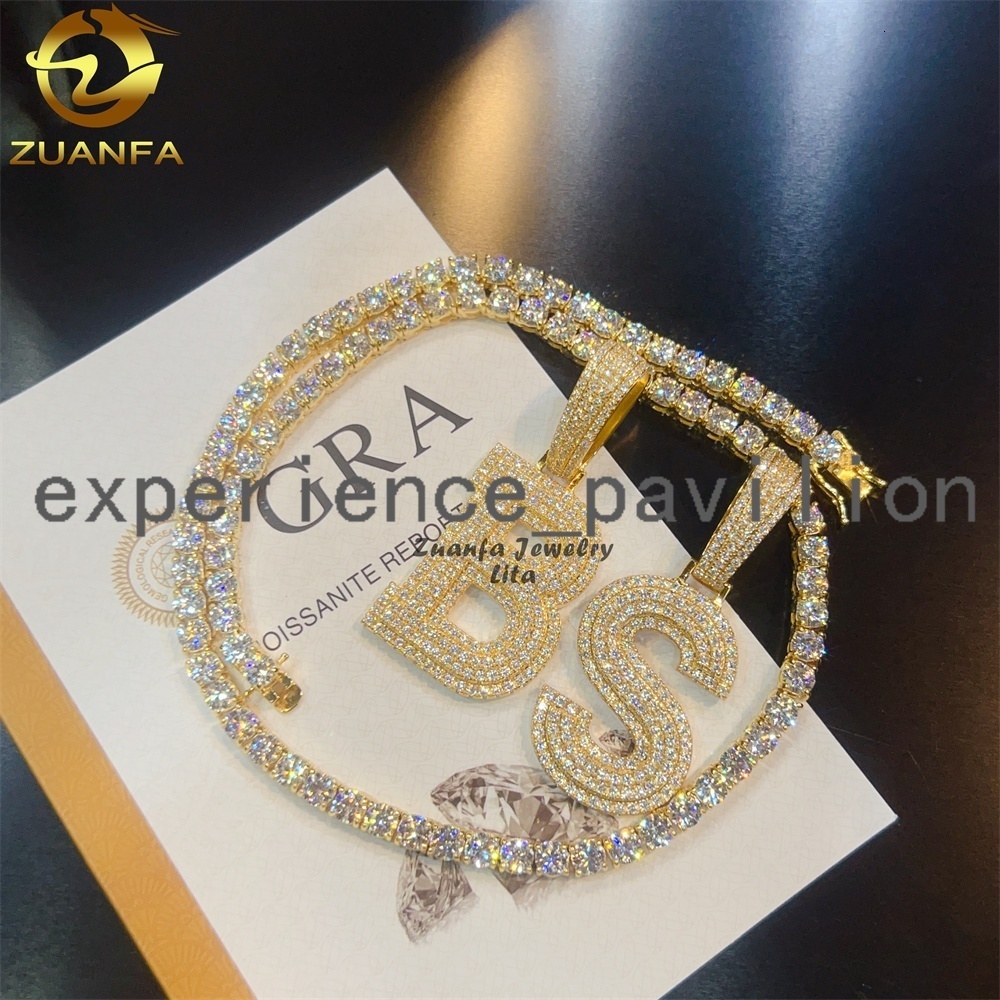 DIY Letter Initial Number 925 Sterling Silver Custom Moissanite Jewelry Iced Out Rappers Hip Hop Letter Pendant