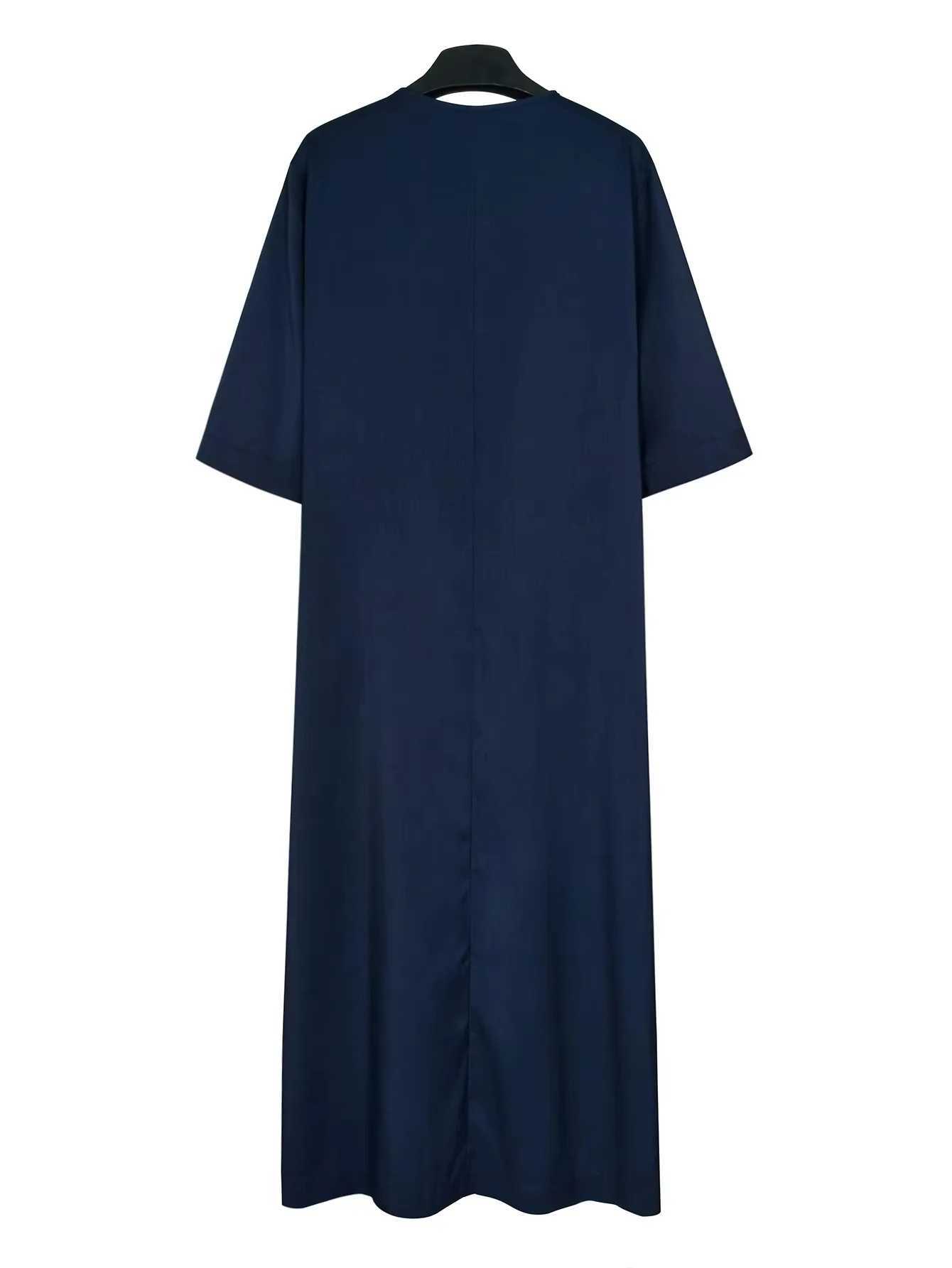 High end Moroccan style mens robe retro dignified solid color robe standing collar short sleeved Muslim daily mens robe X250514