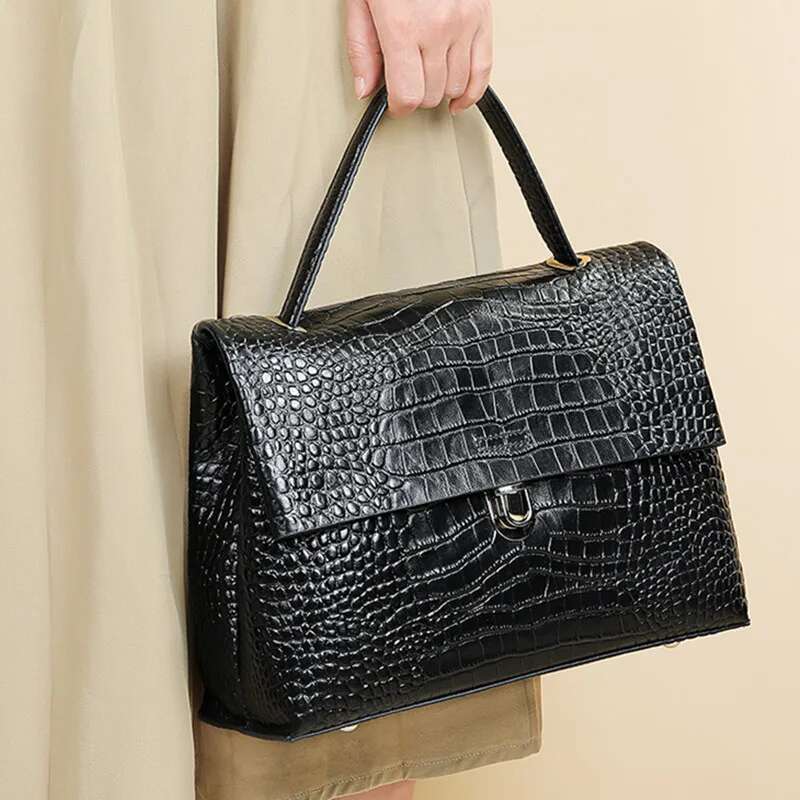High-Grade Leather Women's Bag Fashion Crocodile Print Handbags Large Capacity Commuter Shoulder Crossbody Bags Woman