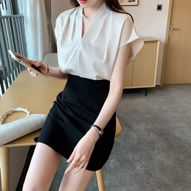 Chiffon Blouse For Ladies Summer Short-sleeved Pullover Korean Fashion Office Lady Cltoehs Tops Elegant Female Shirts 250513