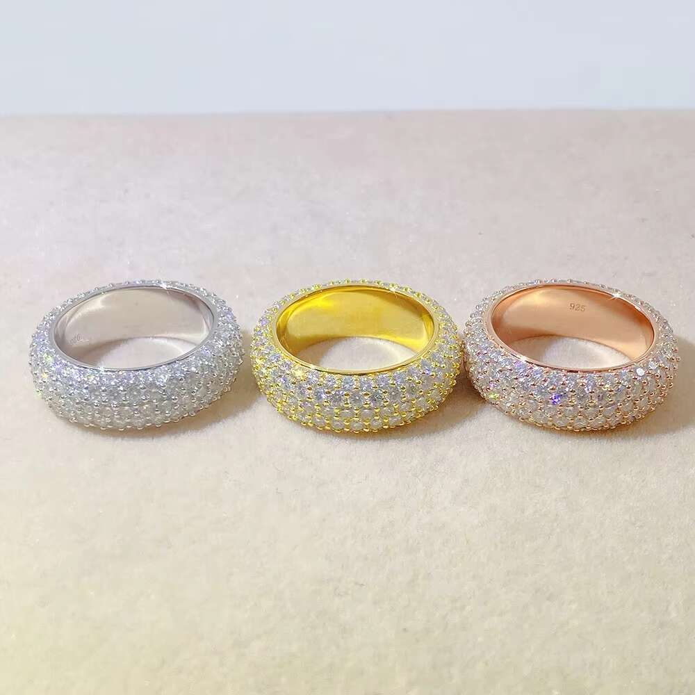 Luxury Iced Out Jewelry 5 Rows VVS Moissanite Diamond Hip Hop Rings S925 Moissanite Ring