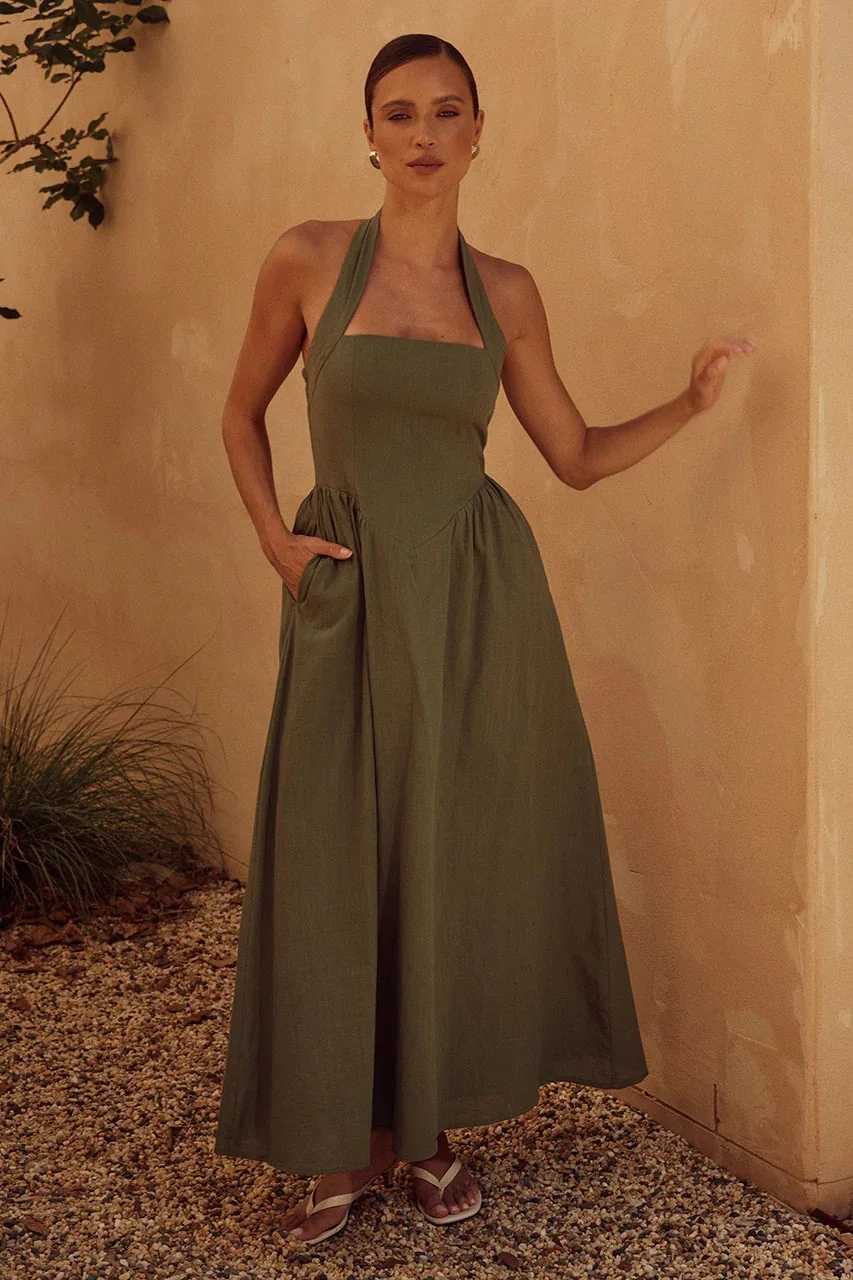 Fashion Halter Neck Long Dresses Women 2024 Summer New Sexy Backless Temperament Commuting Maxi Dress Female Streetwear DressesXJ250514