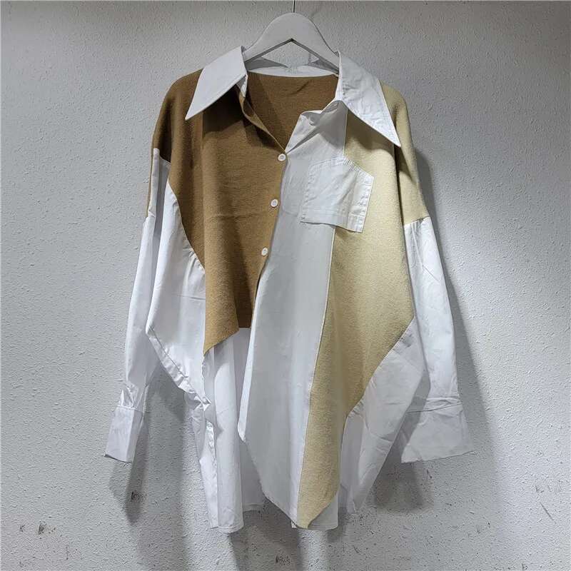 Getspring Women Shirt 2024 Autumn New Color Matching Fake Two Ladies Blouse Fashion All Match Loose Casual Long Female Tops