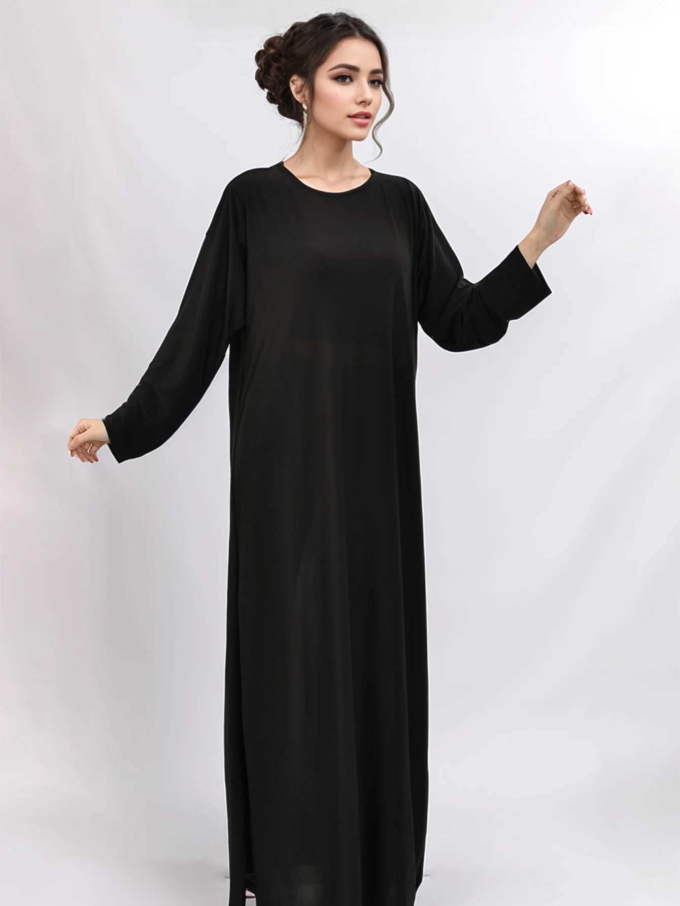Ramadan Eid Black Muslim Abaya Dress Woman Solid Color Pullover Abaya Lady Simple Islam Clothing Long Dress X250514