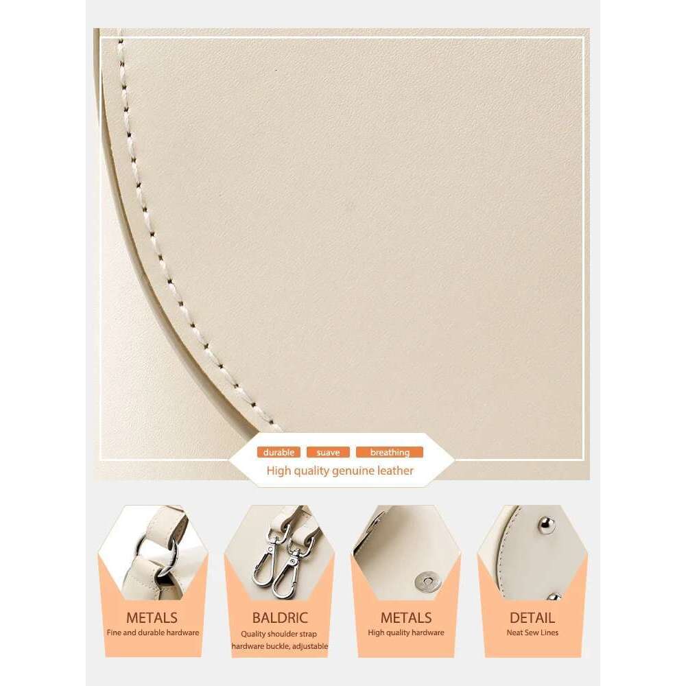 Zency Elegant Beige Handbag Ladies Noble Genuine Leather Shoulder Cross Body French Style Girls Small Phone Bag With Card Slot