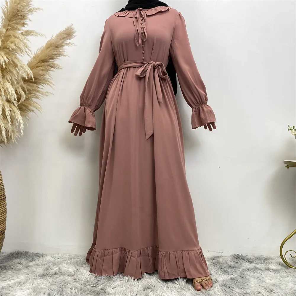 Middle East fashion Muslim womens new loose dress Arab Dubai Turkey solid color patchwork pleated robe dress X250514