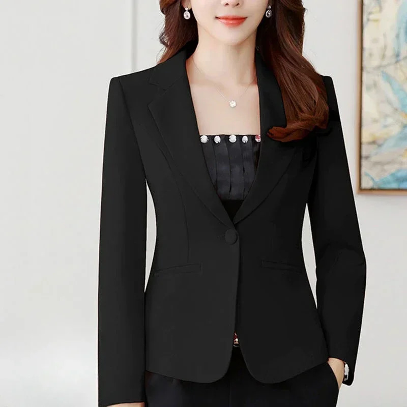 Womens Spring and Autumn Suit Coat Korean Style Fashion Slim Short-Sleeved Casual Ladies Western Jacket Black White 250513