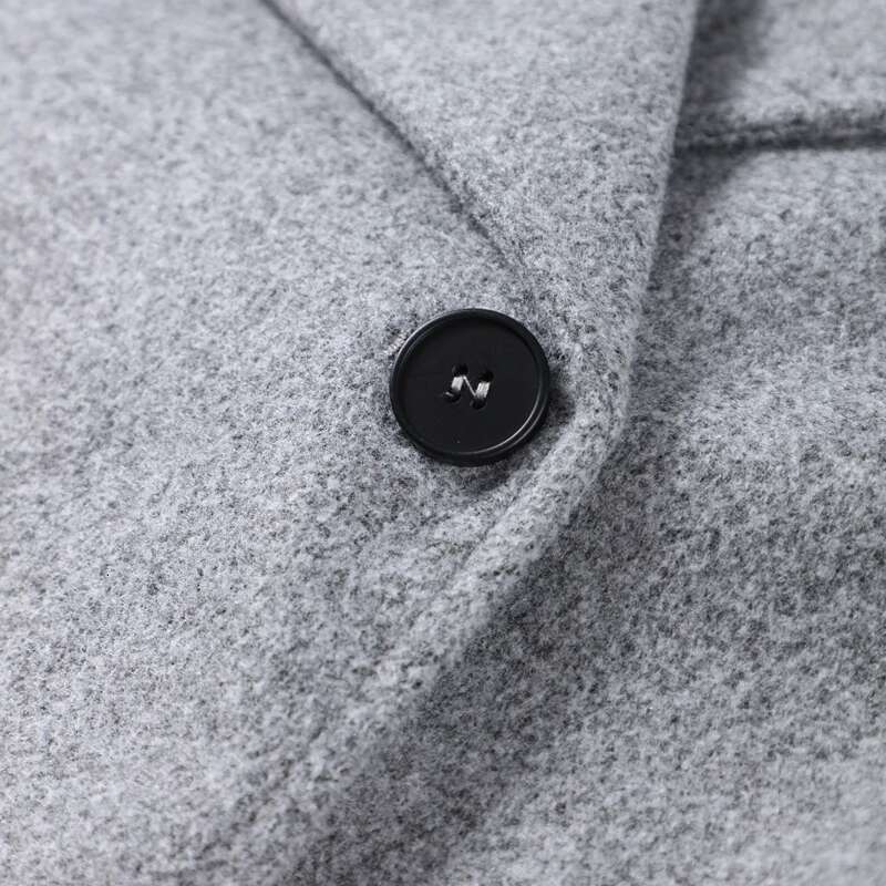 Grey Double Breasted Faux Woolen Coat Women Loose Lapel Long Sleeve Short Jacket Autumn Winter Elegant Casual Outwear