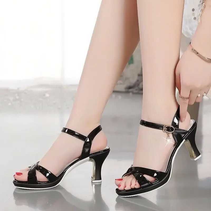 6cm Comfortable Med Block Heels Sandals Womens Platform Shoes Summer 2024 Office Ladies Thick Bottom Sandals for Work Mom W250514